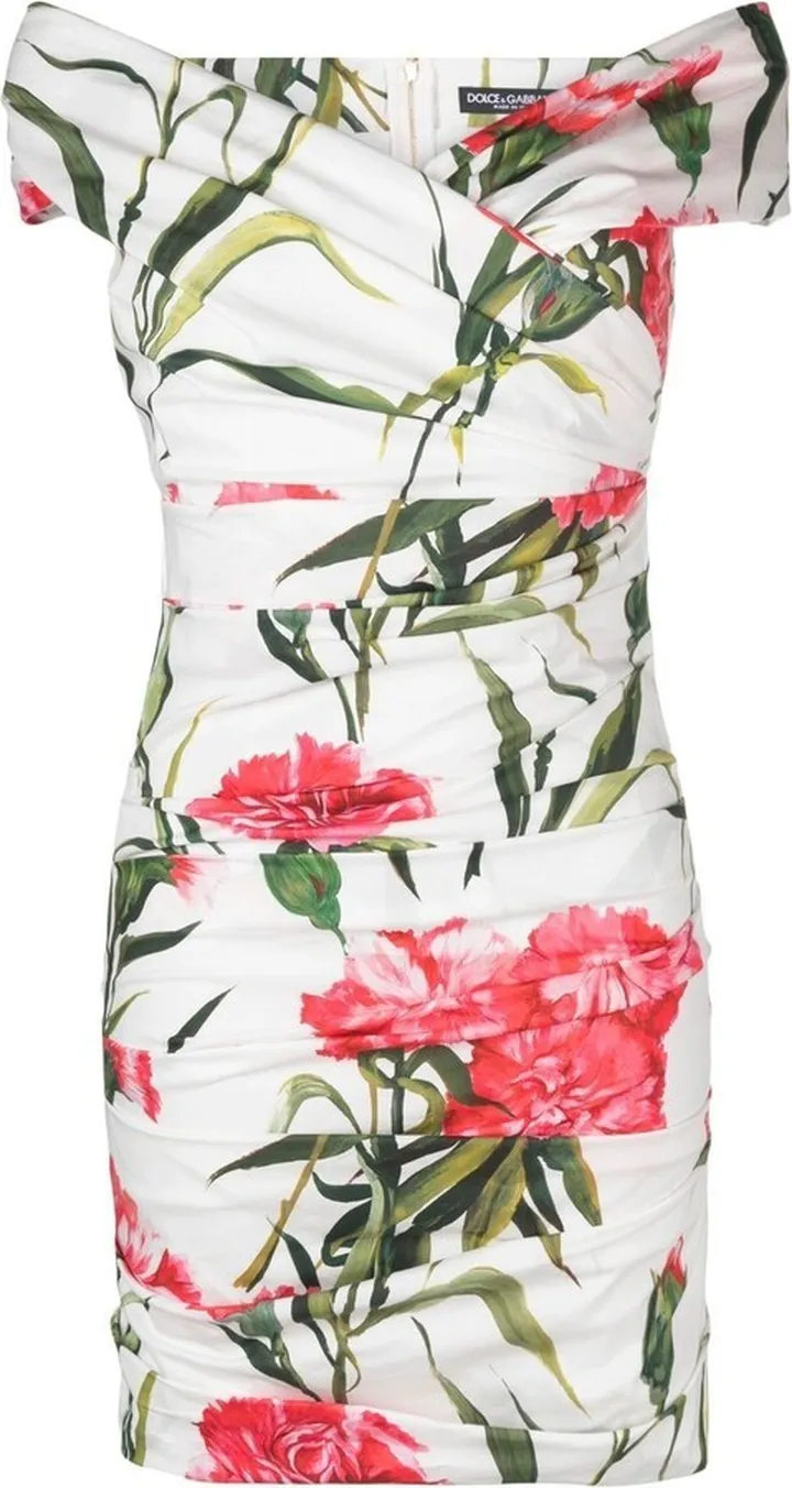 White Floral Print Off-Shoulder Mini Dress