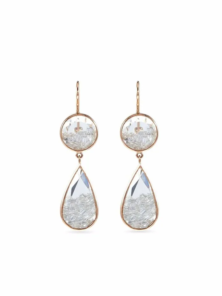 18kt Rose Gold Double Drop Diamond Shaker Earrings