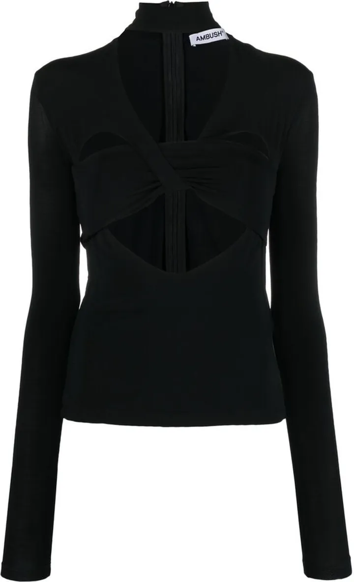 Black Cut-Out Turtleneck Top