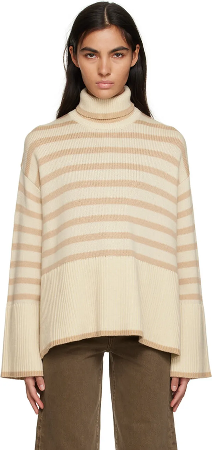 Totême Beige Striped Turtleneck