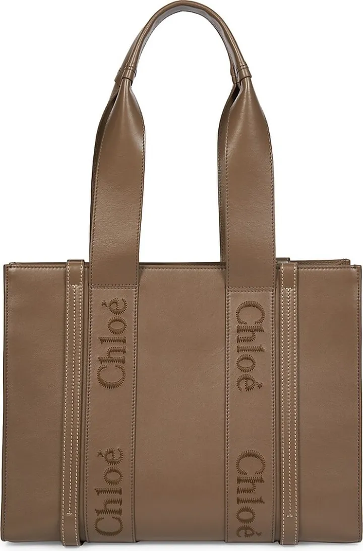 Woody Medium Leather Tote Bag