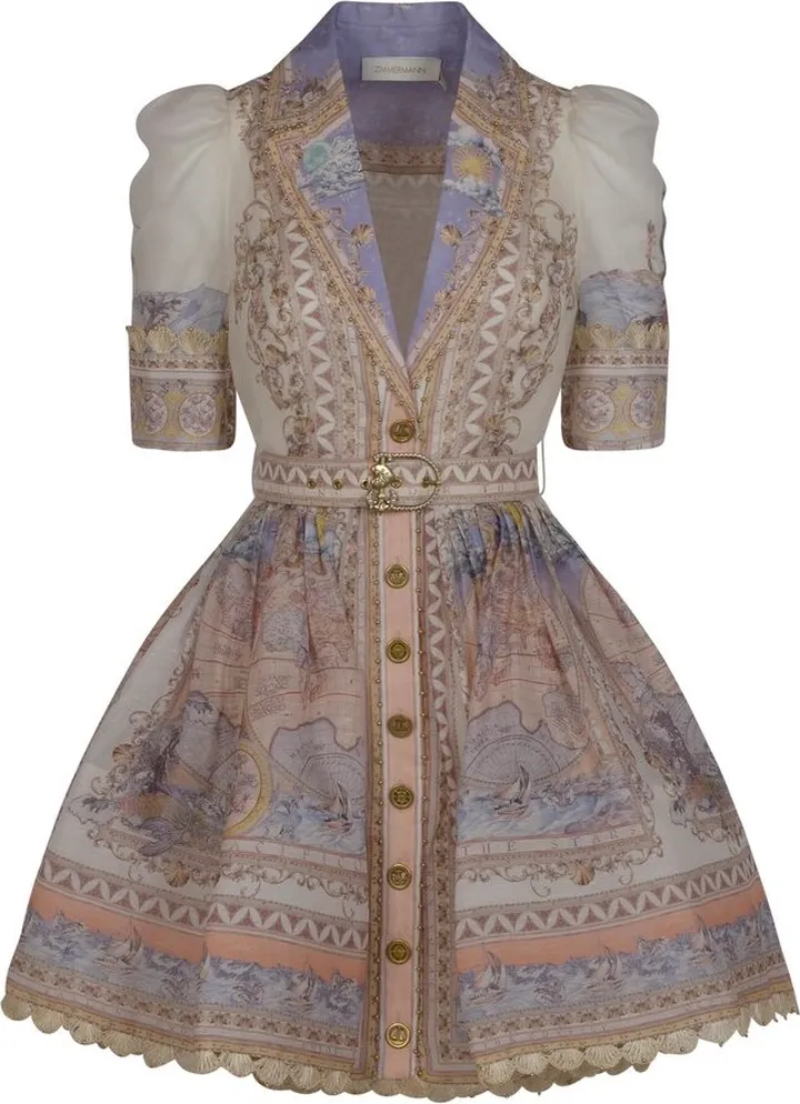 Zimmermann High Tide V-Neck Belted Mini Dress