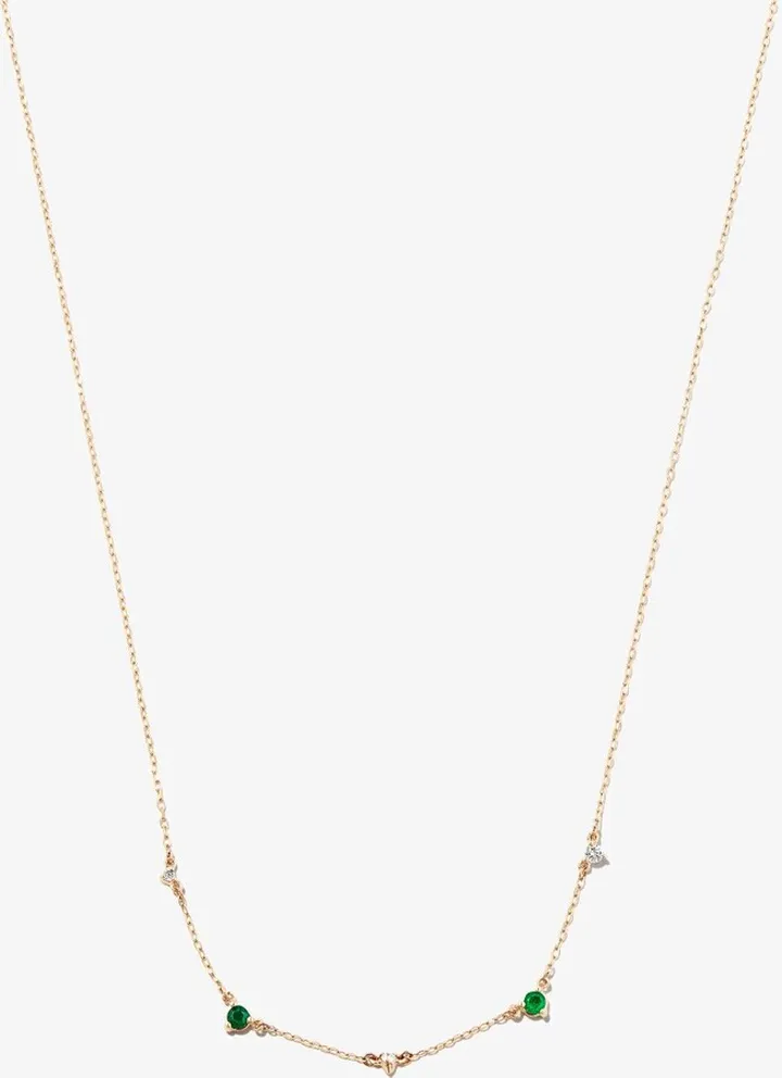14K Yellow Gold Amigos Station Emerald And Diamond Necklace