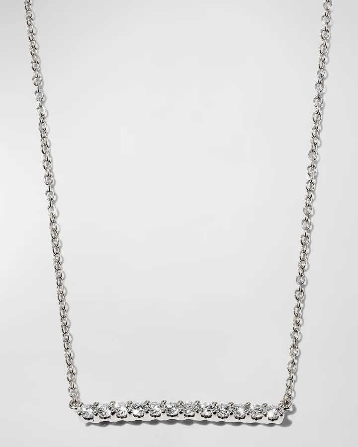 18k White Gold Small Diamond Bar Pendant Necklace