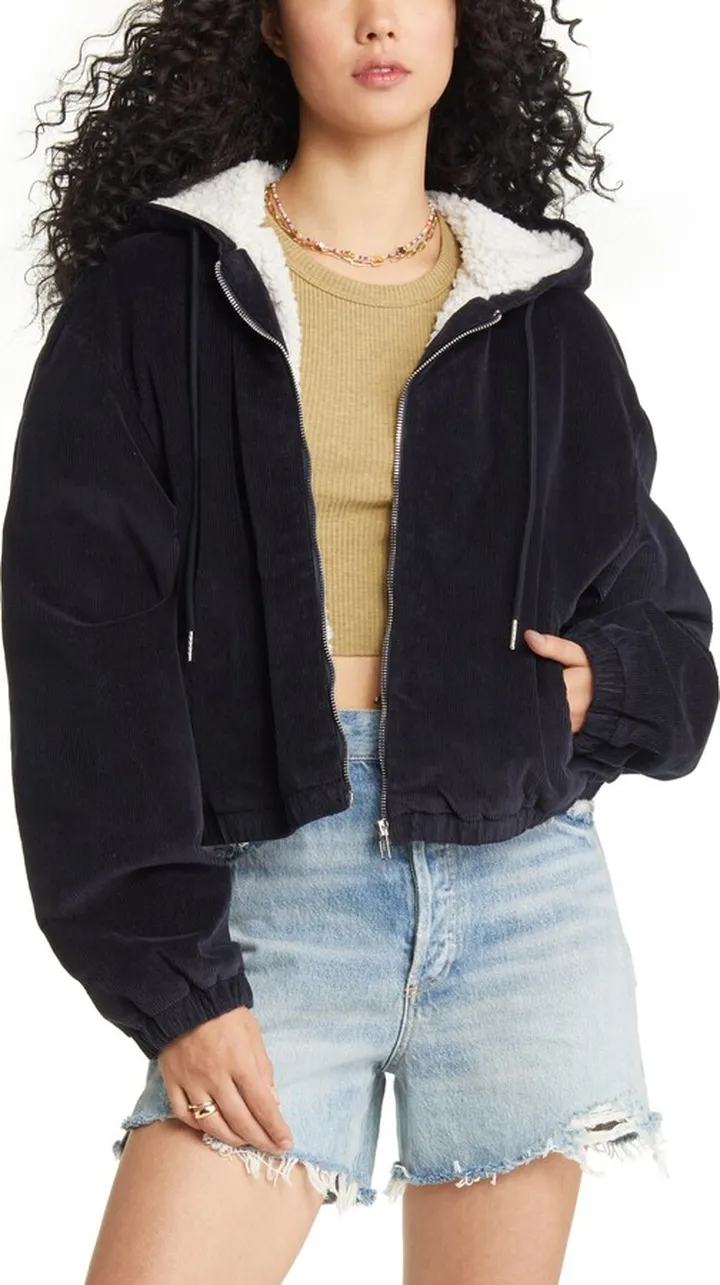 Hooded Corduroy & Faux Shearling Jacket