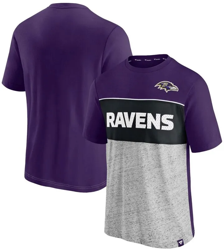 Men's Purple and Heathered Gray Baltimore Ravens Colorblock T-shirt