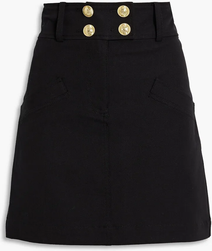 Button-embellished cotton-blend mini skirt