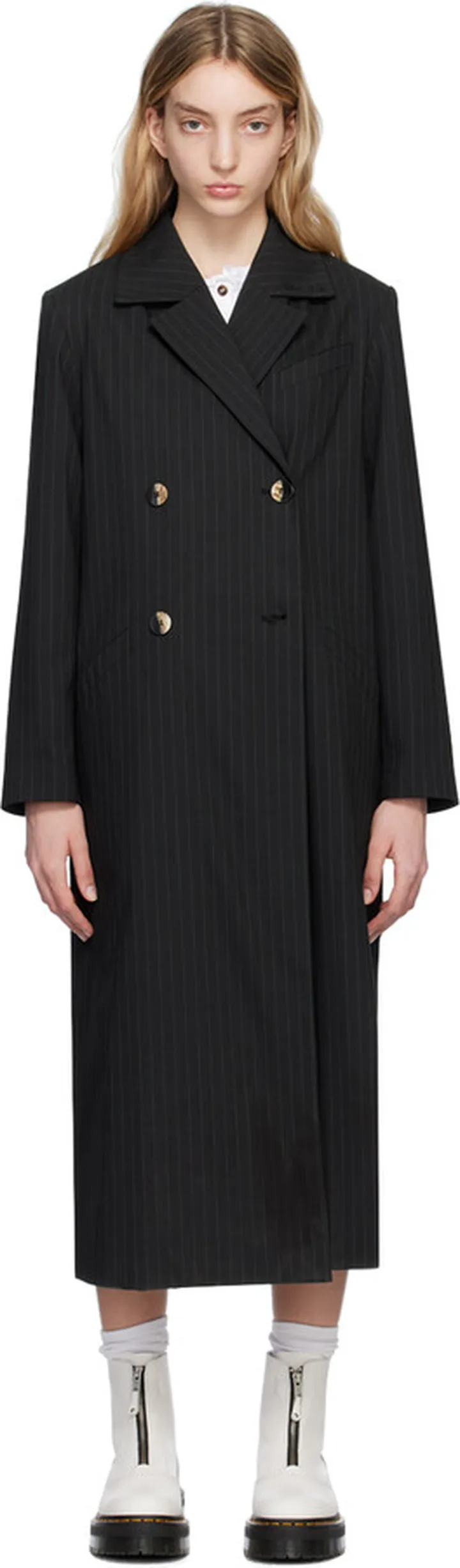 GANNI Black Stripe Coat