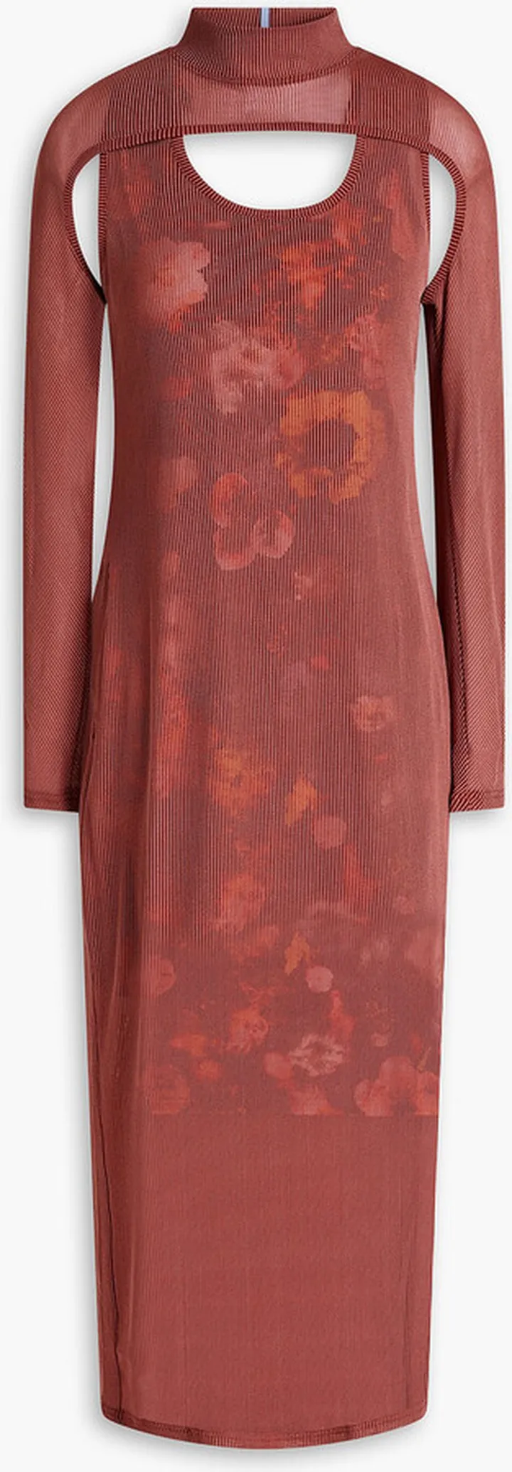 Layered printed scuba and stretch-mesh midi dress