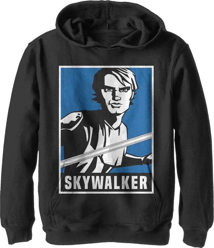 Boy's Star Wars: The Clone Wars Luke Skywalker Poster Pull Over Hoodie - Black - X Large