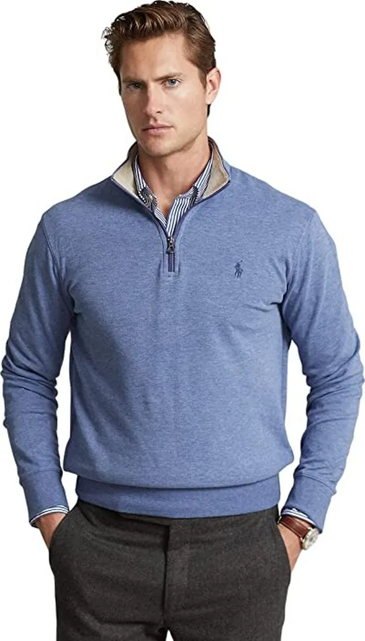 Polo Ralph Lauren Luxury Jersey Quarter-Zip Pullover (Bedford Heather) Men's Clothing