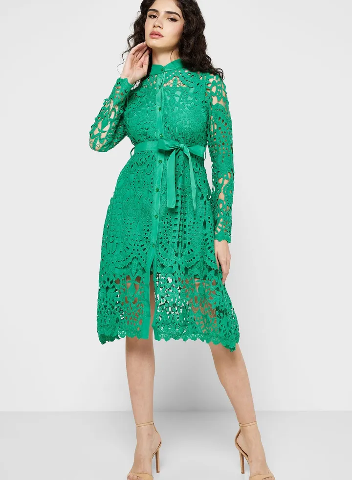 Schiffli Belted Dress