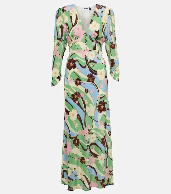 Selma floral silk crepe midi dress
