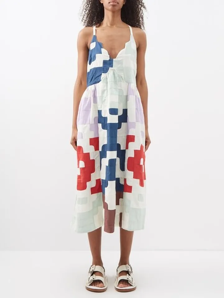 Cari Patchworked Cotton Midi Dress