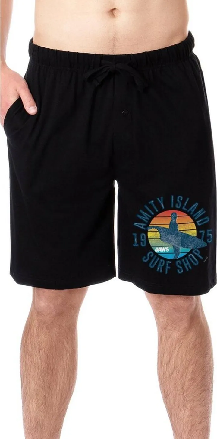 Jaws Mens' Movie Film Amity Island Surf Shop Logo Sleep Pajama Shorts (2X) Black