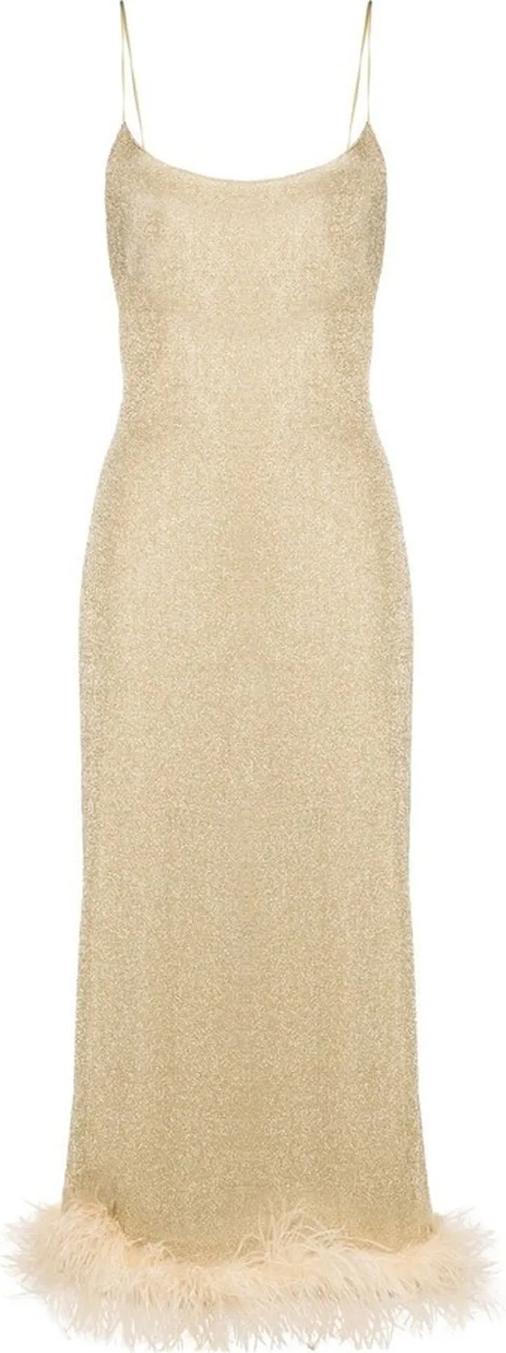 Feather-Trimmed Metallic Slip Dress