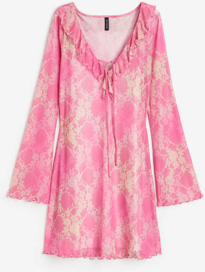 Flounce-trimmed Mesh Dress