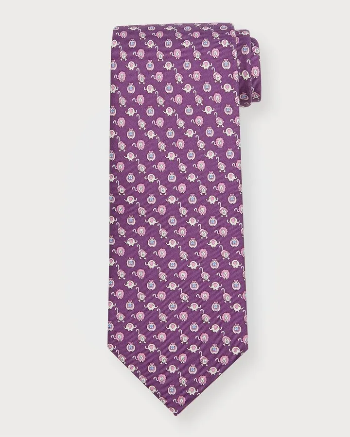 Men's 4-Pippo Animal Print Silk Tie