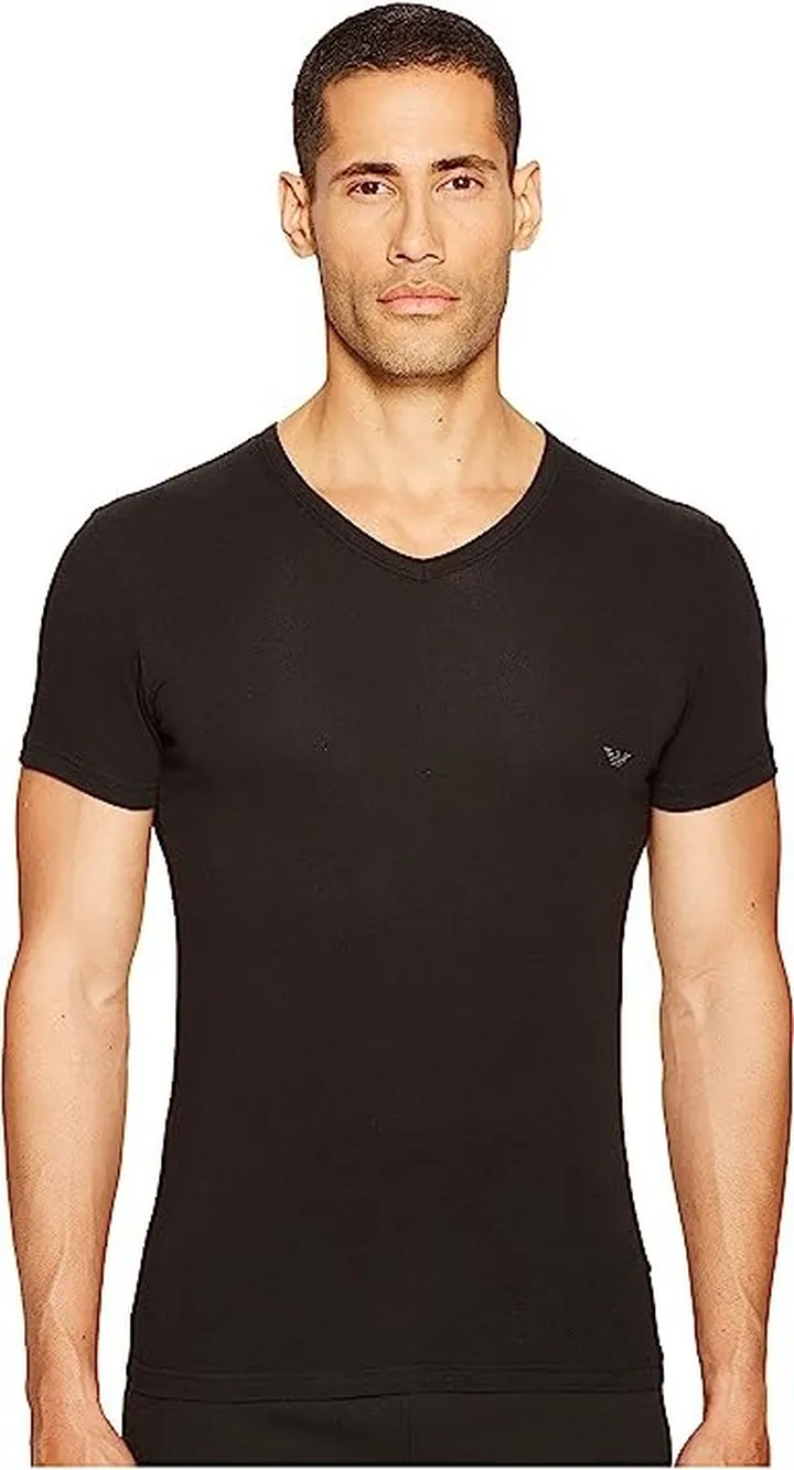 Emporio Armani Stretch Cotton V-Neck Tee (Black) Men's Underwear