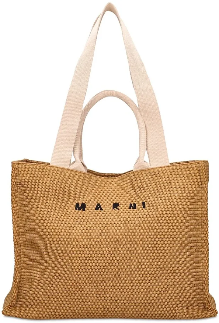 Large logo raffia effect tote bag