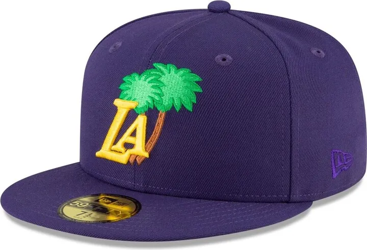 Men's Purple Los Angeles Lakers Icon Pink Undervisor 59FIFTY Fitted Hat