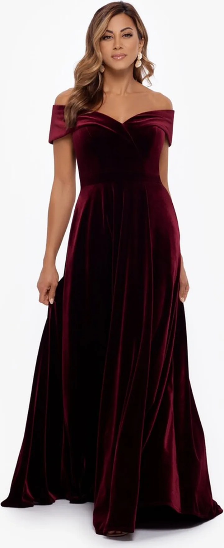 Off The Shoulder Long Velver Full Skirt Dress