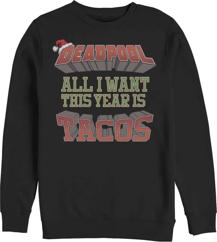 Men's Marvel Christmas Deadpool Wants Tacos Sweatshirt - Black - X Large