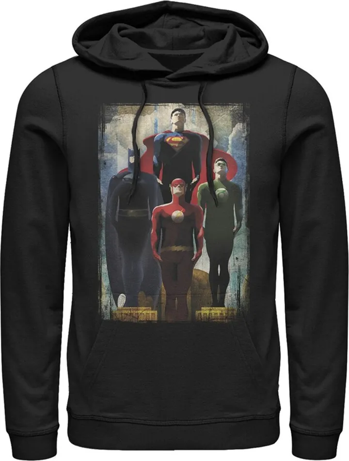 Men's Justice League Hero Artistic Poster Pull Over Hoodie - Black - Small