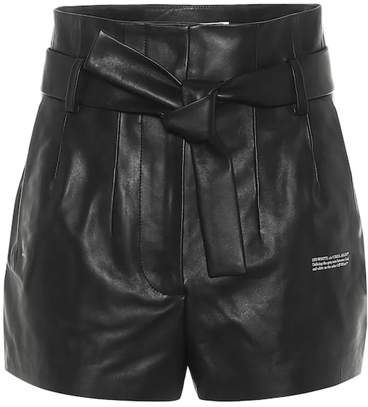 High-rise leather paperbag shorts