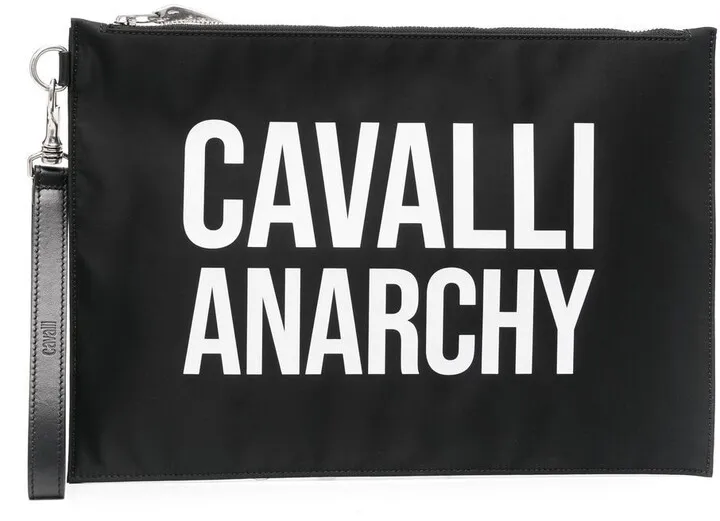 Slogan-Print Leather Clutch Bag