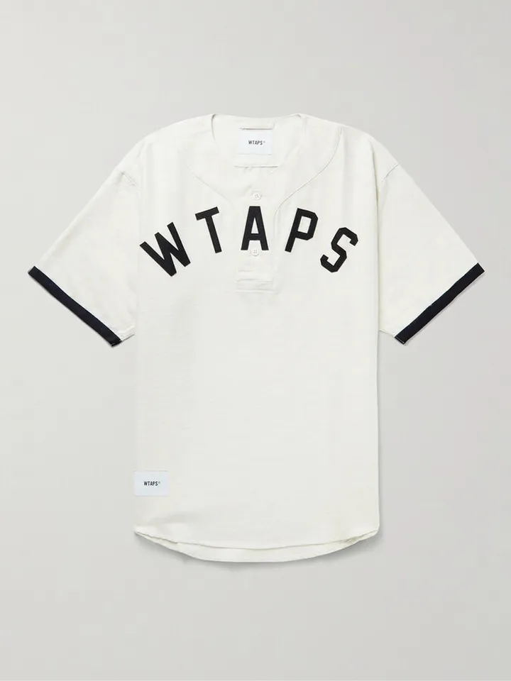 League Oversized Logo-Appliquéd Cotton-Flannel Half-Placket Shirt