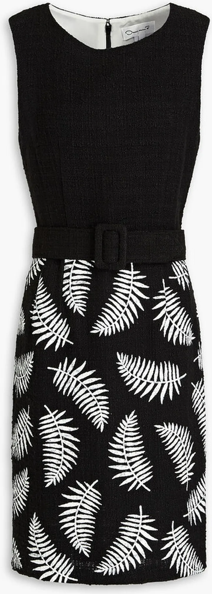 Printed cotton-blend bouclé-tweed dress