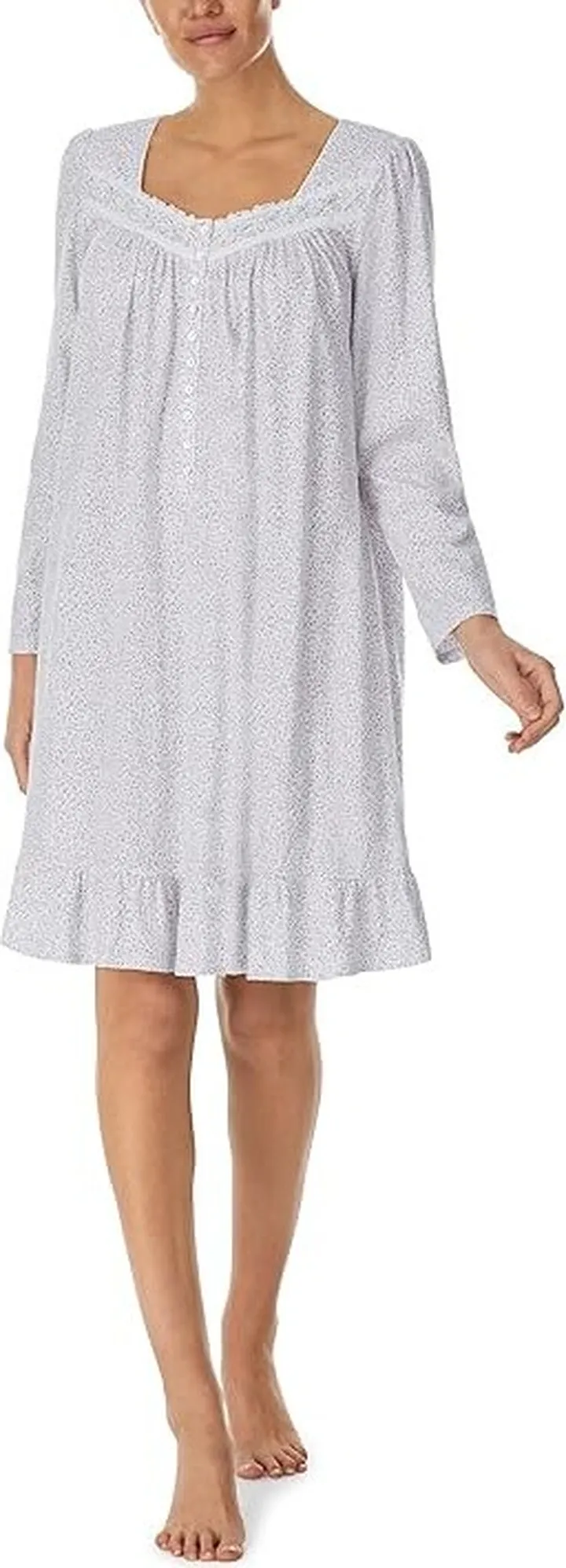 Eileen West Long Sleeve Short Nightgown (Grey Ditsy) Women's Pajama