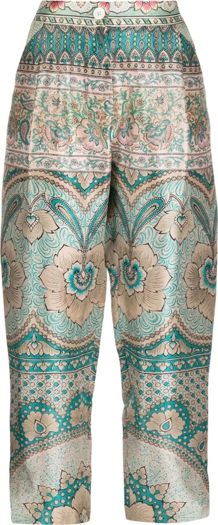 Graphic-Print Silk Cropped Trousers