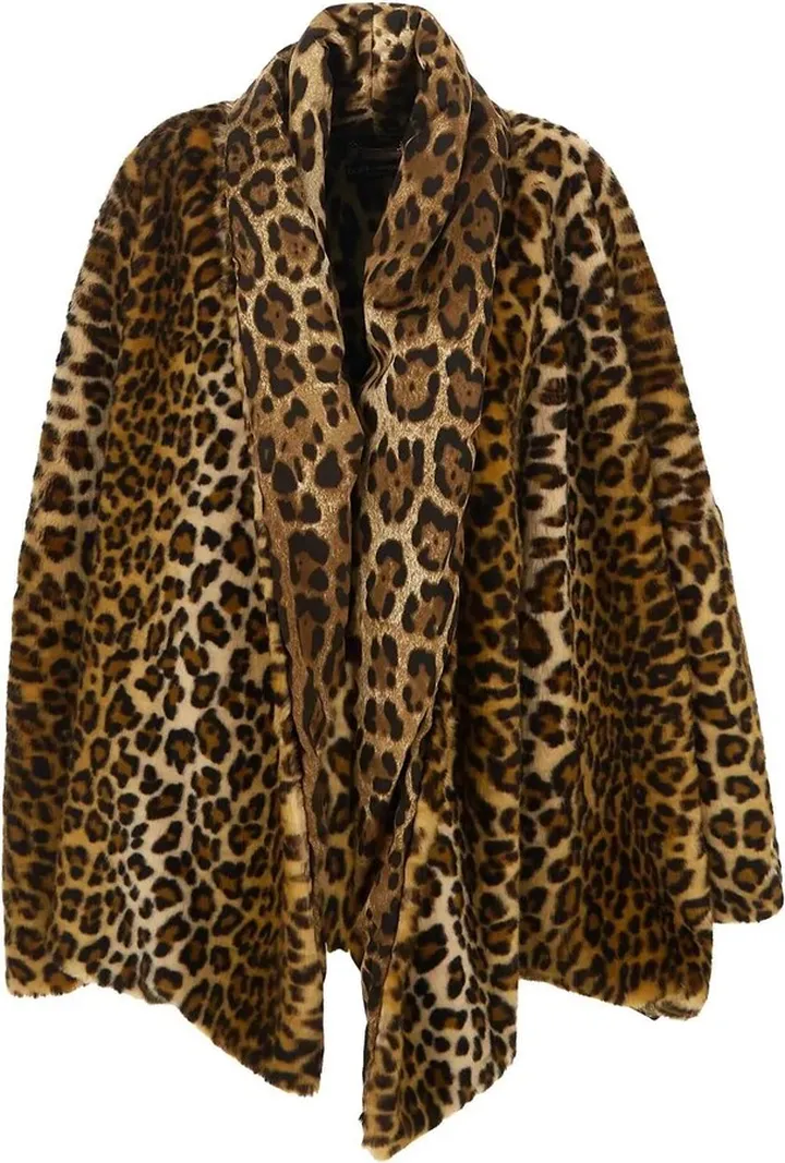Faux Fur Cape With Leopard Print