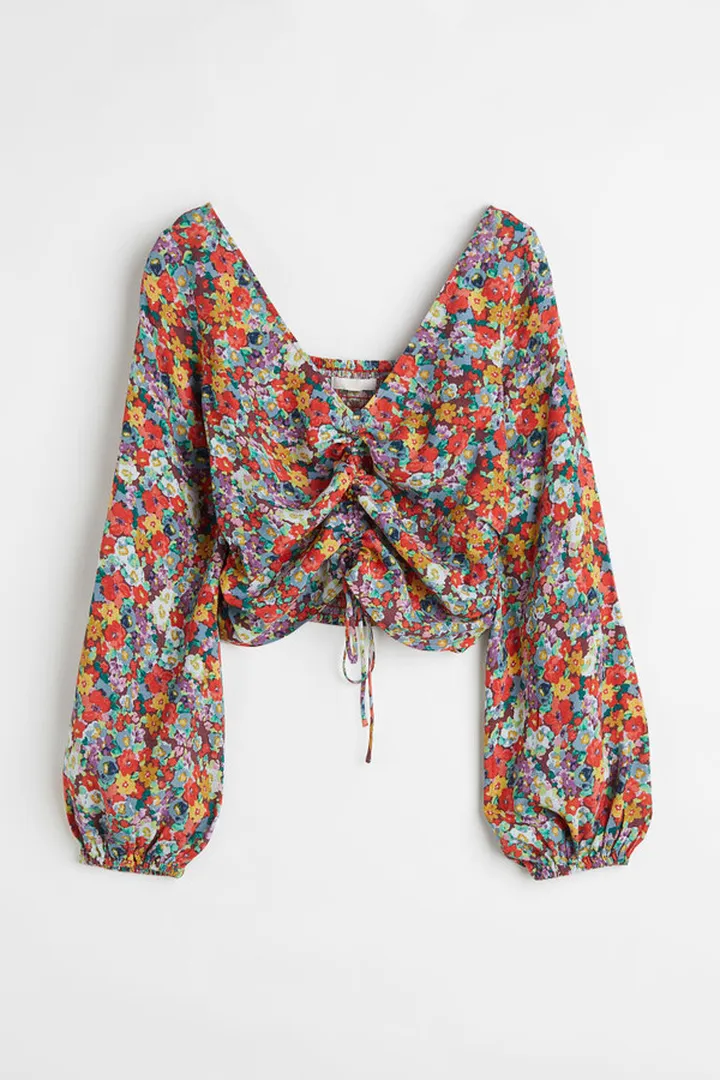 Crêped Drawstring-front Blouse