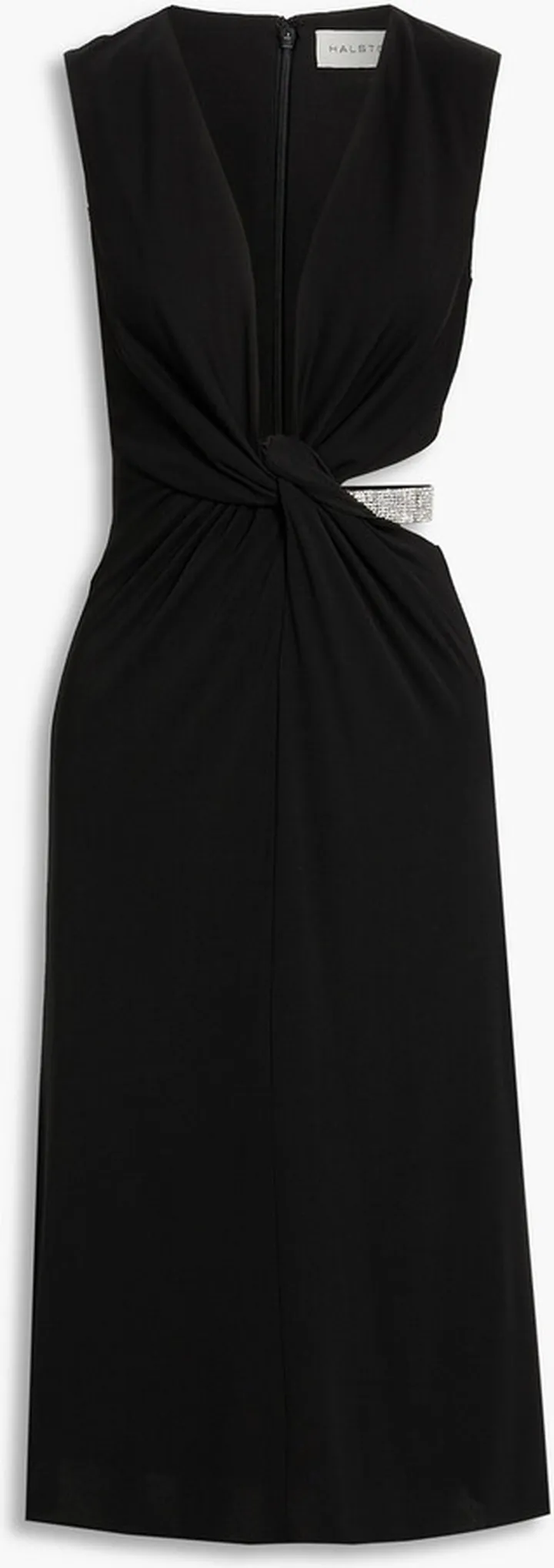 Selena twist-front crystal-embellished jersey midi dress