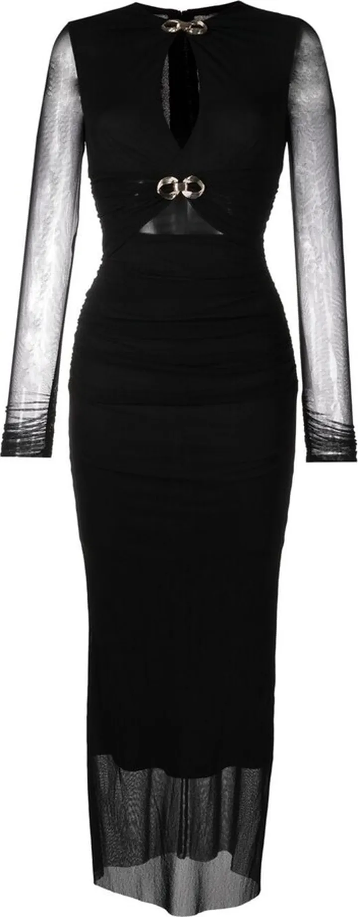 Keyhole Detail Sheer Panel Midi Dress