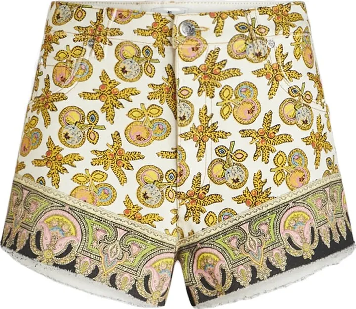 White Denim Shorts With Apples