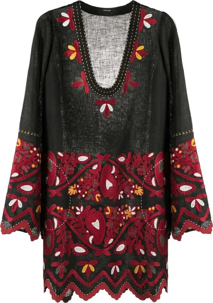 Black Pippa Embroidered Linen Mini Dress