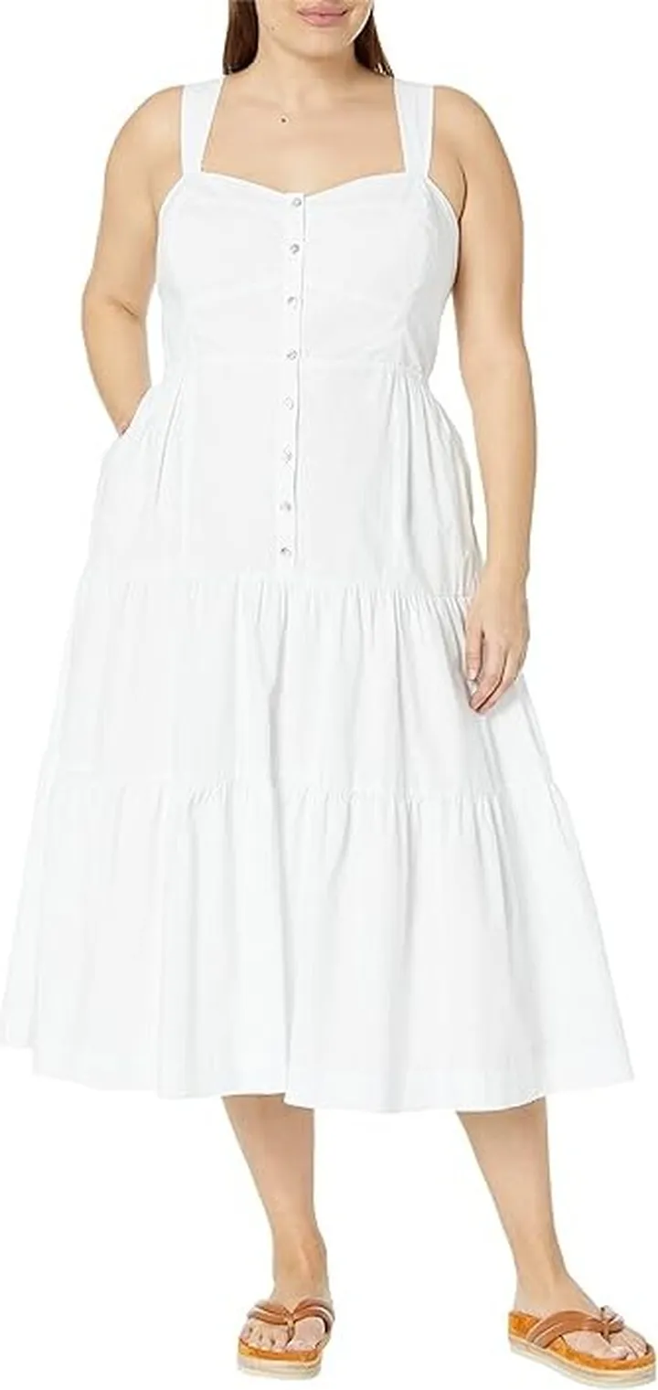 Madewell Plus Suzette Tiered Midi Dress with Seamed Bodice (Eyelet White) Women's Dress