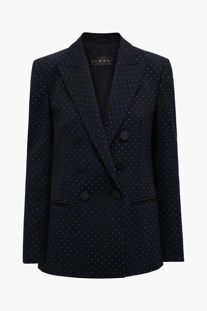 Double-breasted crystal-embellished stretch-wool blazer