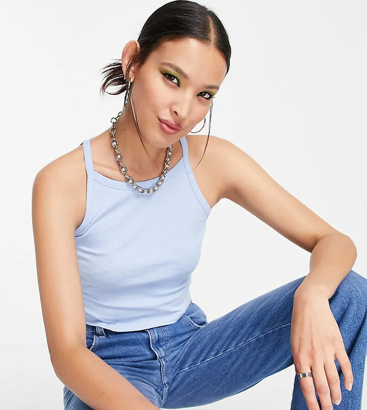 Noisy May ribbed high neck tank top in blue