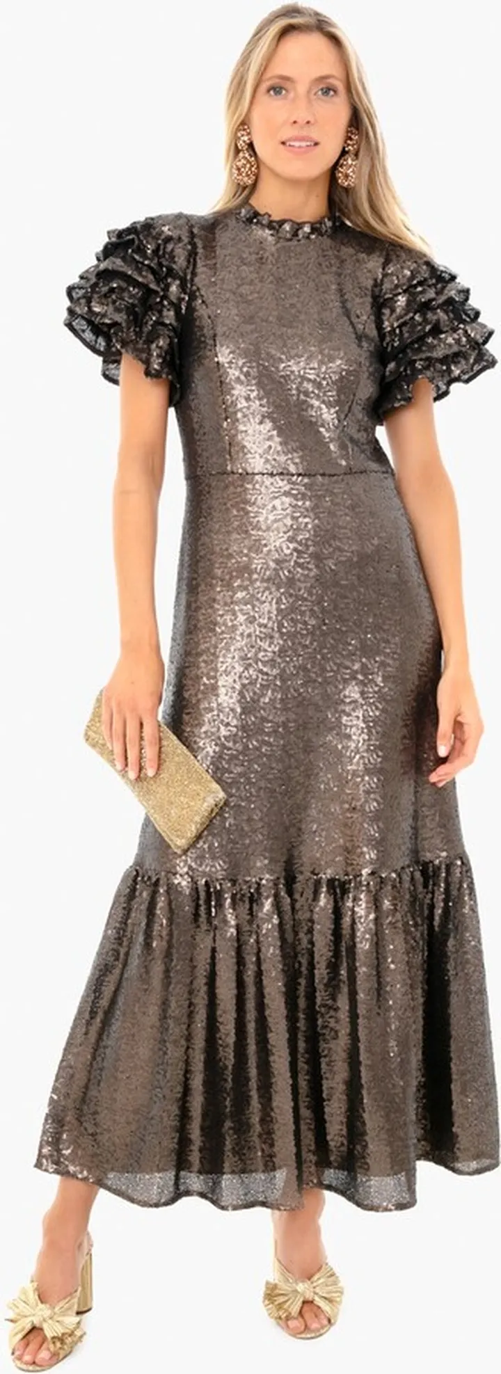 Bronze Rachelle Ruffle Sleeve Gown