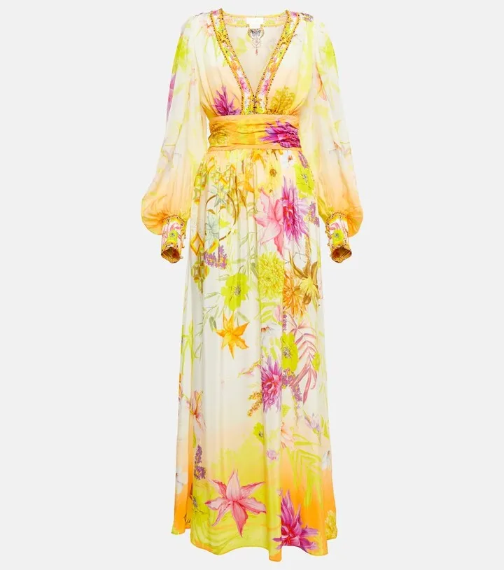 Floral embellished silk maxi dress