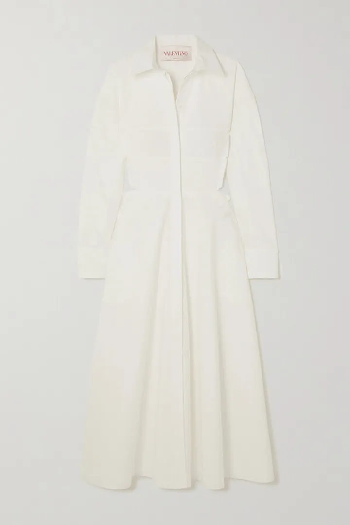 Valentino Garavani - Bow-detailed Cutout Cotton-poplin Midi Shirt Dress - White