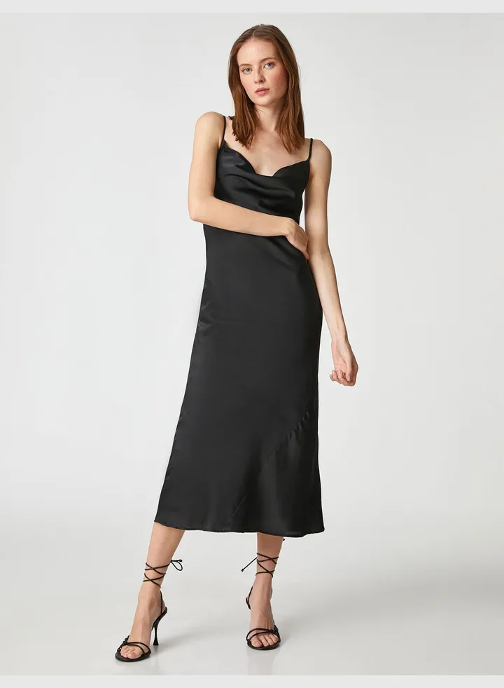 Satin Party Dress Strappy Cowl Neck