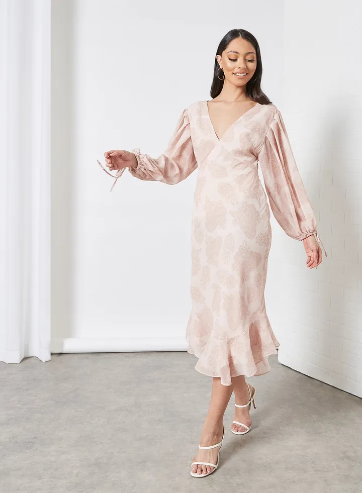 Balloon Sleeve Printed Dress Multicolour