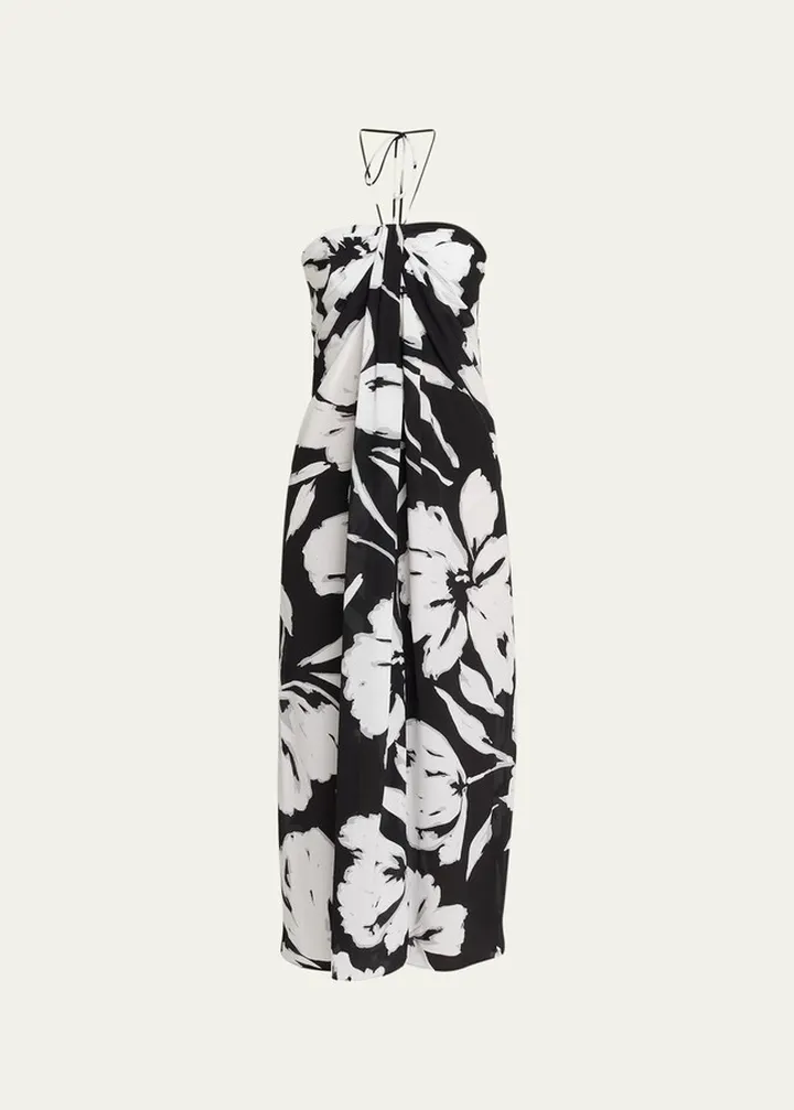 Brushstroke Floral Print Halter Tunic Blouse