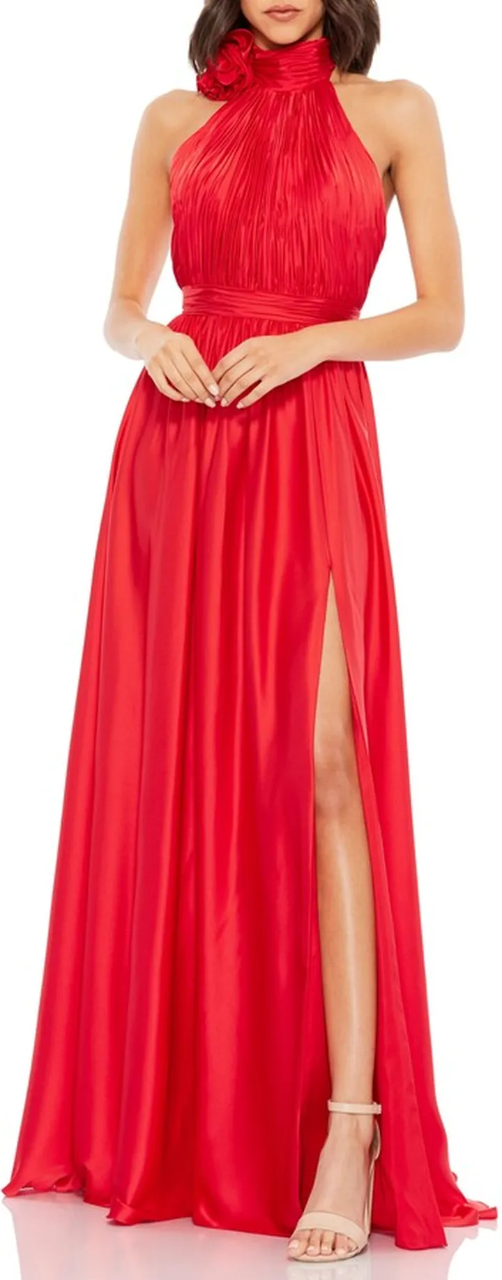 Rosette Satin Halter Gown